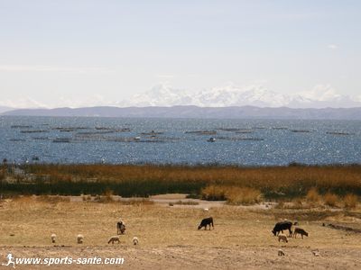 Photo du Lac Titicaca et de la Cordillère de Bolivie