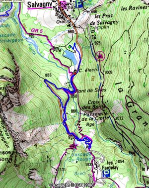 Image carte IGN cascade du Rouget