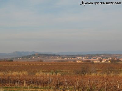 Photo de la campagne Montblanaise avec les Cévennes dans le fond