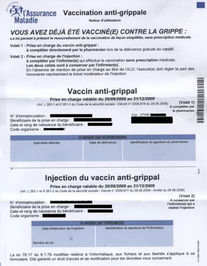 Image de l'imprimé de prise en charge grippe saisonnière